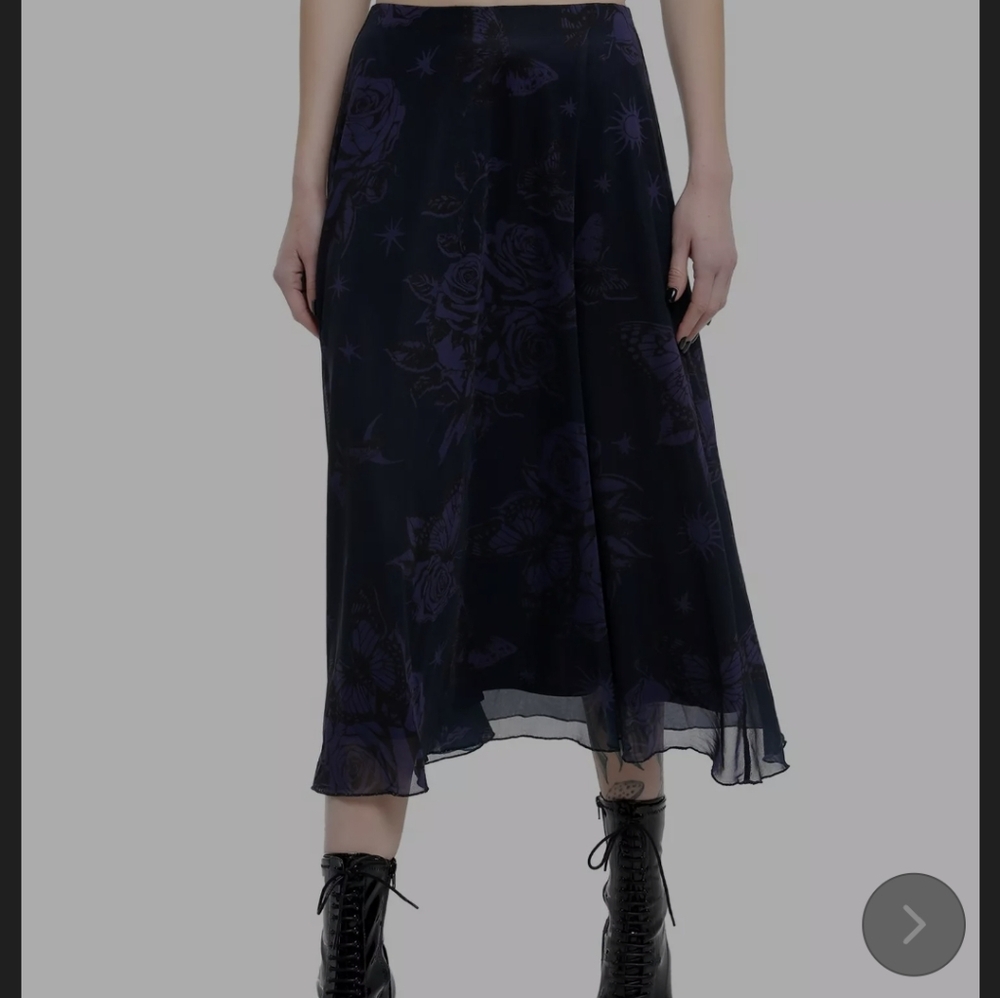 Cosmic Aura Purple & Black Floral Midi Skirt
